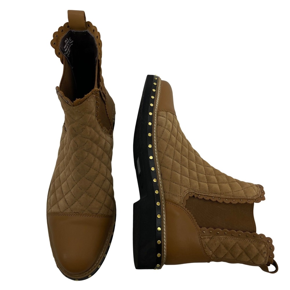 Free People Size 9 /39.5 Atlas Chelsea Booties Tan Quilted Suede Studded Leather